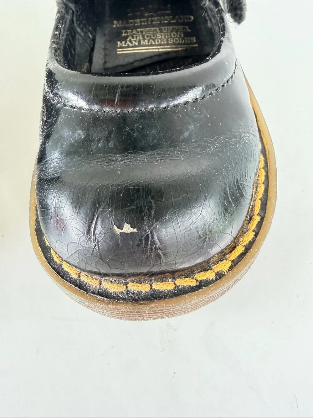 Dr. Martens Kids Black Mary Jane Shoes with Yellow Stitching